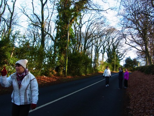 12月27日のバイアスロン大会のウオーキング。13:50分歩きはじめ。 Le 27 déc, la marche de biathlon à Roundwood. Départ à 13h50.