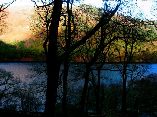 下り道の途中の見晴らし台から「上の湖」の眺め。Upper Lake