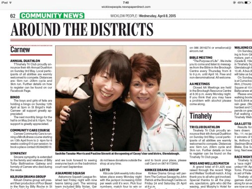 Surprise surprise!! 'Local ladies in newly refurbished Glendalough Hotel'...  ビックリ仰天　地元の新聞にポーリーヌとsachanの笑顔が載っちゃった！！　