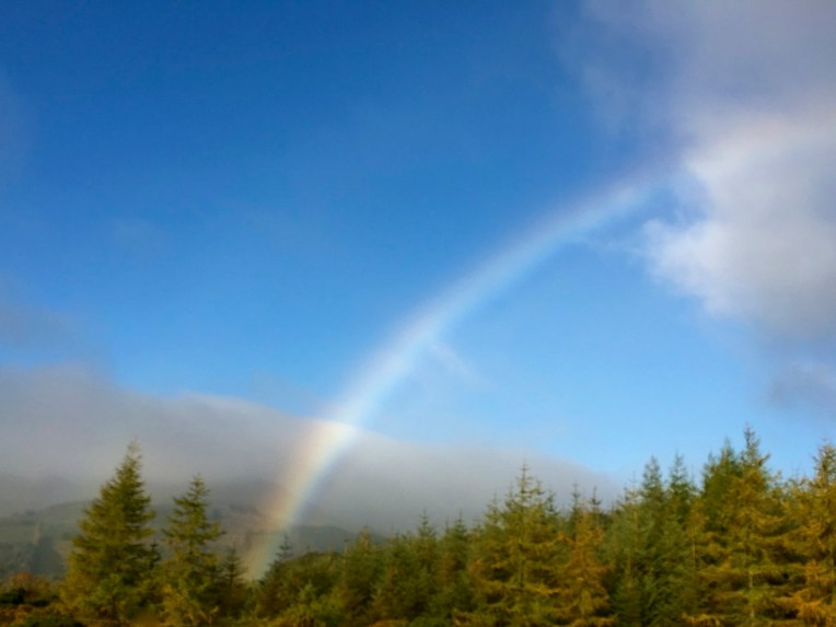1021　水曜日の散歩道　Loch Danのほうにかかっていた虹。
